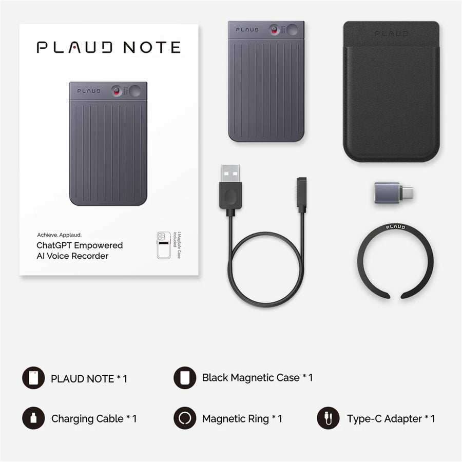 Plaud AI Voice Recorder Plaud NOTE - Starlight ChatGPT Empowered AI Voice Recorder Black Magnetic Case (Included), Support AI Noise Canceling, Phone Call Recording, Up to 30-Hour Recording, Compatible with MagSafe
