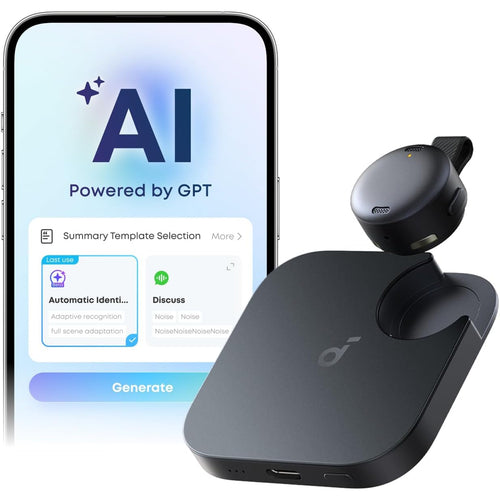 Soundcore D3200Z11 Soundcore Work AI Voice Recorder & Note Taker - Black - Coin-sized AI Wearable - Capture, Transcribe & Share Crystal-Clear Audio - For Meetings, Interviews, Lectures - 150+ Languages- 300mins free/month - For iPhone, Android, PC, Mac & More