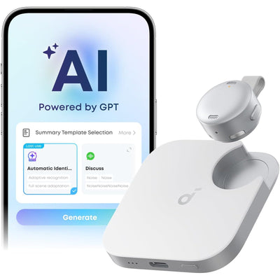 Soundcore Work AI Voice Recorder & Note Taker - White - Coin-sized AI Wearable - Capture, Transcribe & Share Crystal-Clear Audio - For Meetings, Interviews, Lectures - 150+ Languages- 300mins free/month - For iPhone, Android, PC, Mac & More