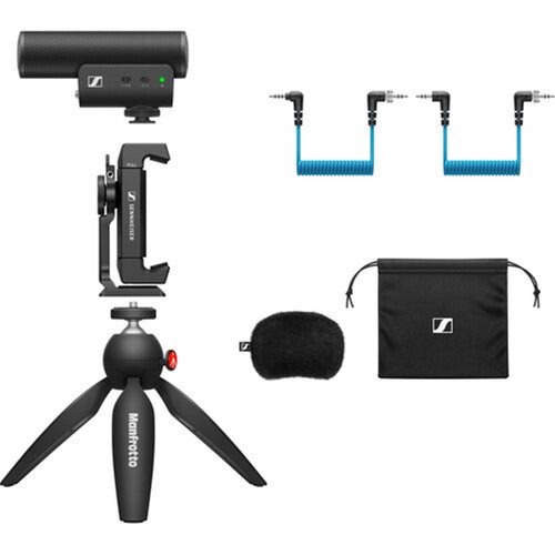 Sennheiser Pro MKE 400 Mobile Kit - Includes MKE 400 On-camera shotgun microphone + Manfrotto PIXI Mini Tripod + Smartphone clamp with cold-shoe mount + Locking cables + Furry wind shield + Travel pouch