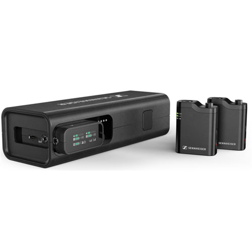 Sennheiser Pro Profile Wireless 2-Channel All-in-One Clip-On & Handheld Microphone System - 2-channel 2.4GHz receiver + 2x Clip-On Microphones with 16GB storage + Ultra-portable charging bar doubles as a handheld interview mic - Superior Se