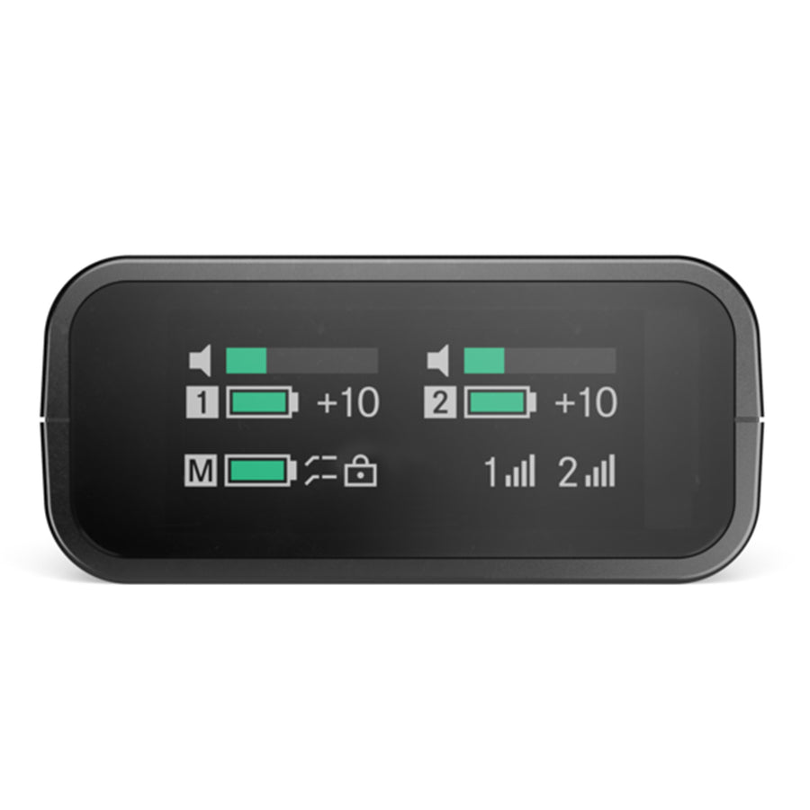 Sennheiser Pro Profile Wireless 2-Channel All-in-One Clip-On & Handheld Microphone System - 2-channel 2.4GHz receiver + 2x Clip-On Microphones with 16GB storage + Ultra-portable charging bar doubles as a handheld interview mic - Superior Se