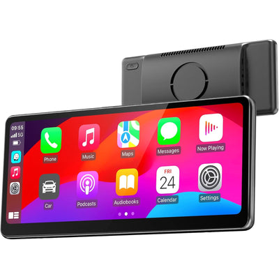 MINIX CP89-HD 8.9 Inch Portable Wireless Carplay and Android Auto HD 60FPS Touchscreen - Buit-in 1W Speaker, FM Transmitter, 3.5mm AUX output and Dual Bluetooth Connection - Magnetic Mount Included