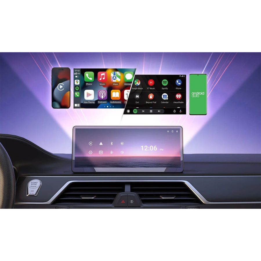 MINIX CP89-HD 8.9 Inch Portable Wireless Carplay and Android Auto HD 60FPS Touchscreen - Buit-in 1W Speaker, FM Transmitter, 3.5mm AUX output and Dual Bluetooth Connection - Magnetic Mount Included