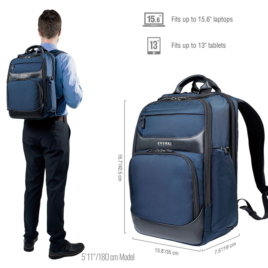 EVERKI EKP132N - Onyx Navy Laptop Backpack. Up to 15.6''. Travel Friendly Hard-Shell