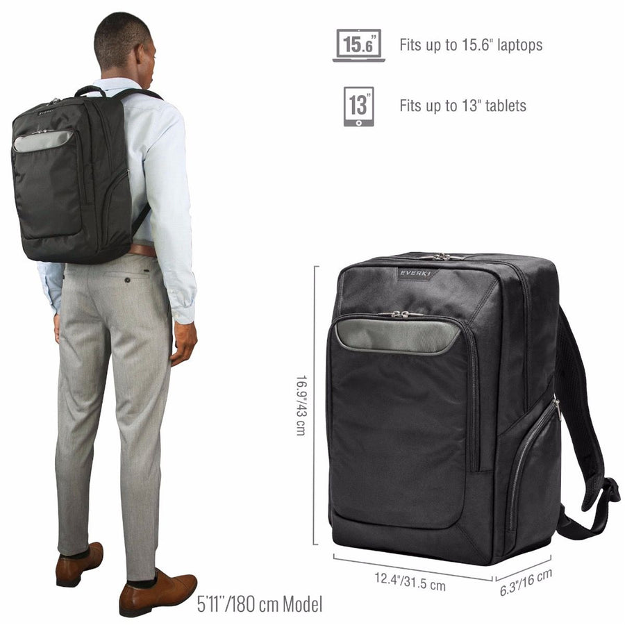 EVERKI EKP107 - Advance Laptop Backpack. Up to 15.6''. Dedicated Pockets iPad/Pro/Kindle/tablet. Light