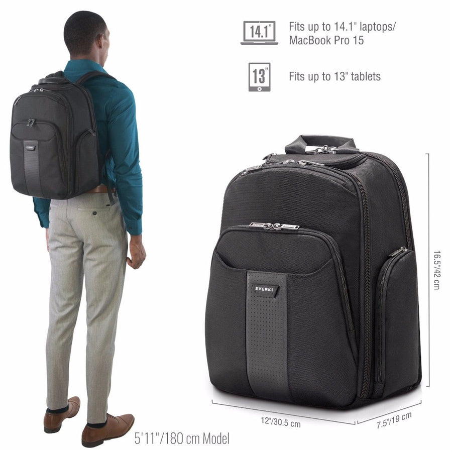 EVERKI EKP127B - Versa 2 Premium Travel Friendly 15'' Laptop Backpack. Patented corner-guard protect