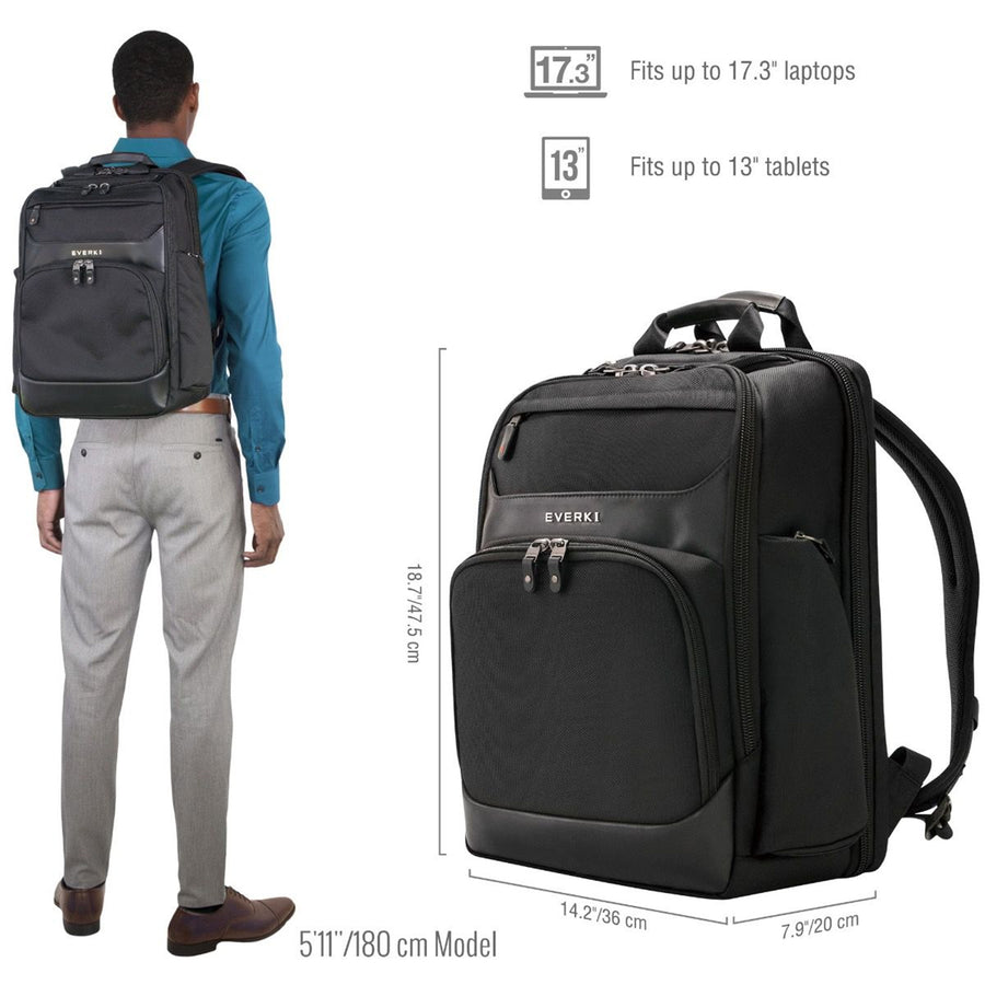 EVERKI EKP132S17 - Onyx Black Laptop Backpack Up to 17.3''. Travel Friendly Hard-Shell Quick-Access