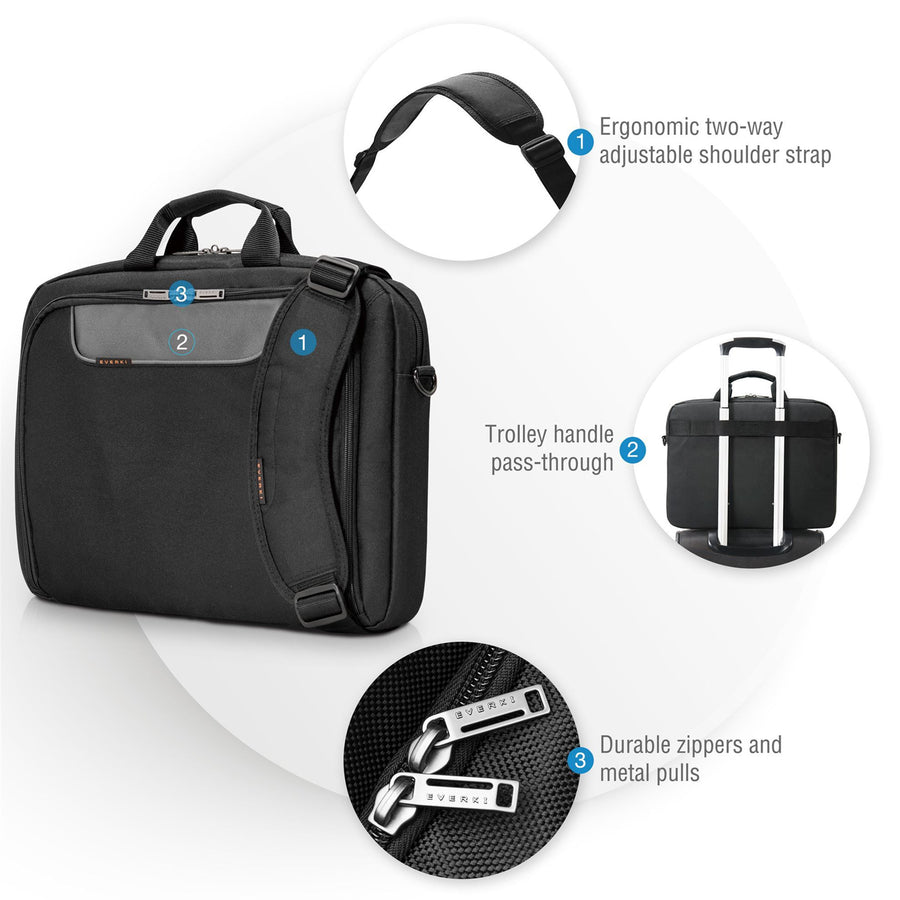 EVERKI EKB407NCH17 - Advance Briefcase 17.3'' Separate Zippered Accessory Front stash pocket