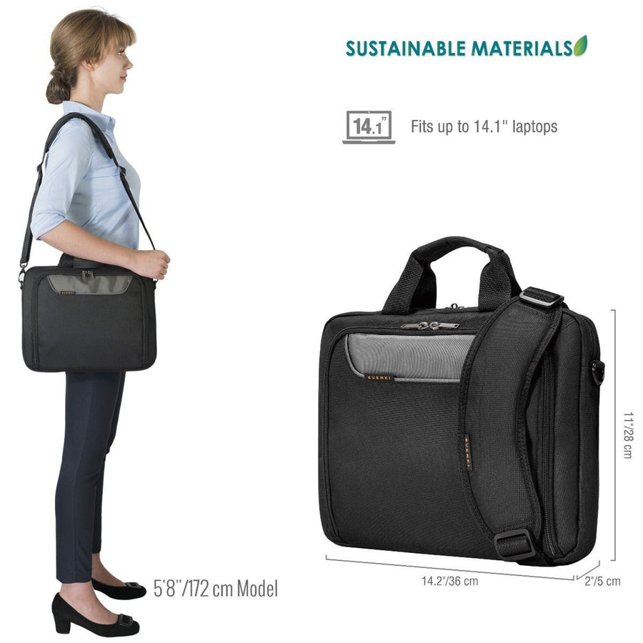 EVERKI EKB407NCH14-ECO - Advance ECO Briefcase 13-14'' Separate Zippered Accessory Front Pocket Trolley Handle