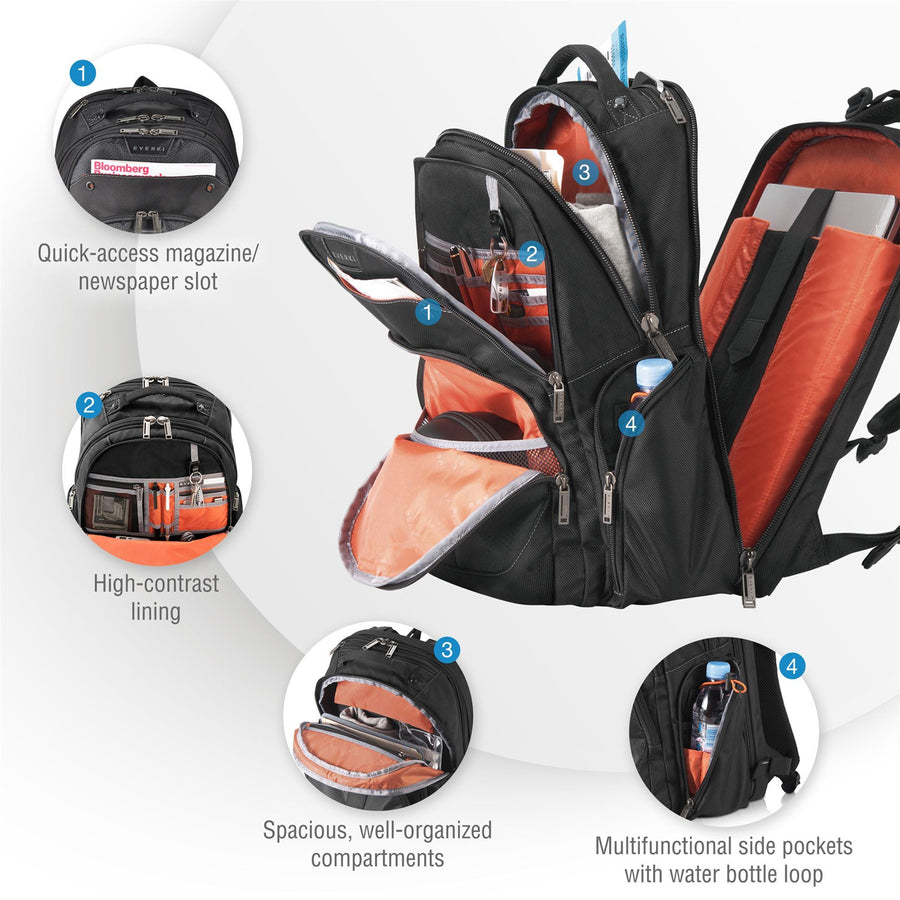 EVERKI EKP121 - Atlas Laptop Backpack 13'' 17''. Adjustable laptop compartment. Checkpoint