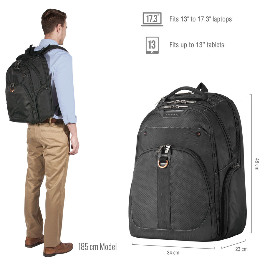 EVERKI EKP121 - Atlas Laptop Backpack 13'' 17''. Adjustable laptop compartment. Checkpoint