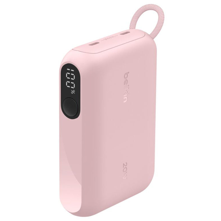 Belkin BoostCharge 10000mAh 20W Powerbank mit 2 Ausgängen, Kabel und Display – Pink