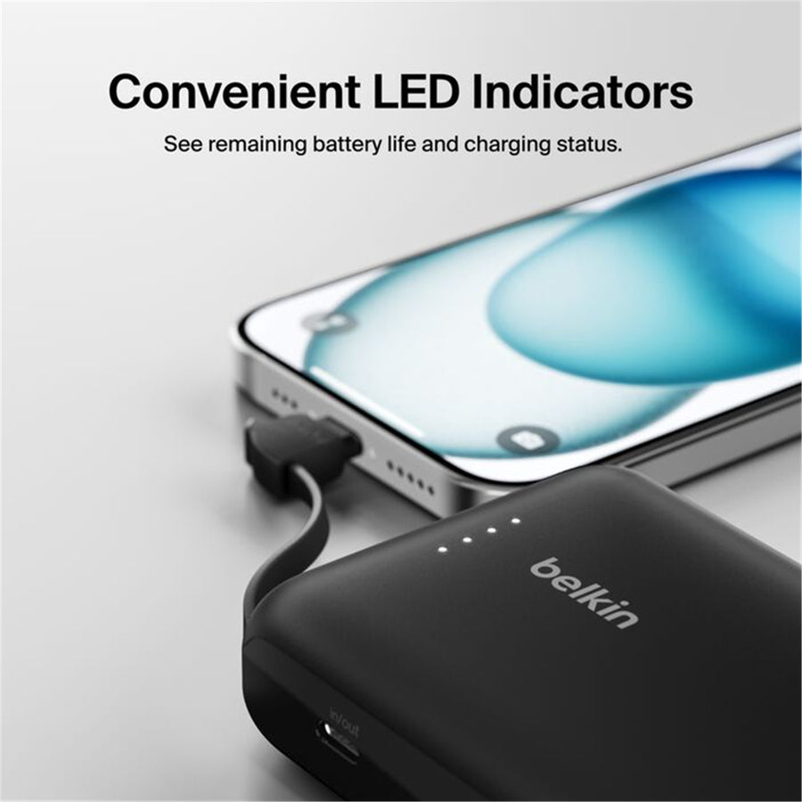 Belkin   BoostCharge 10000mAh 20W 2-Output Power Bank with Integrated Cable -Black