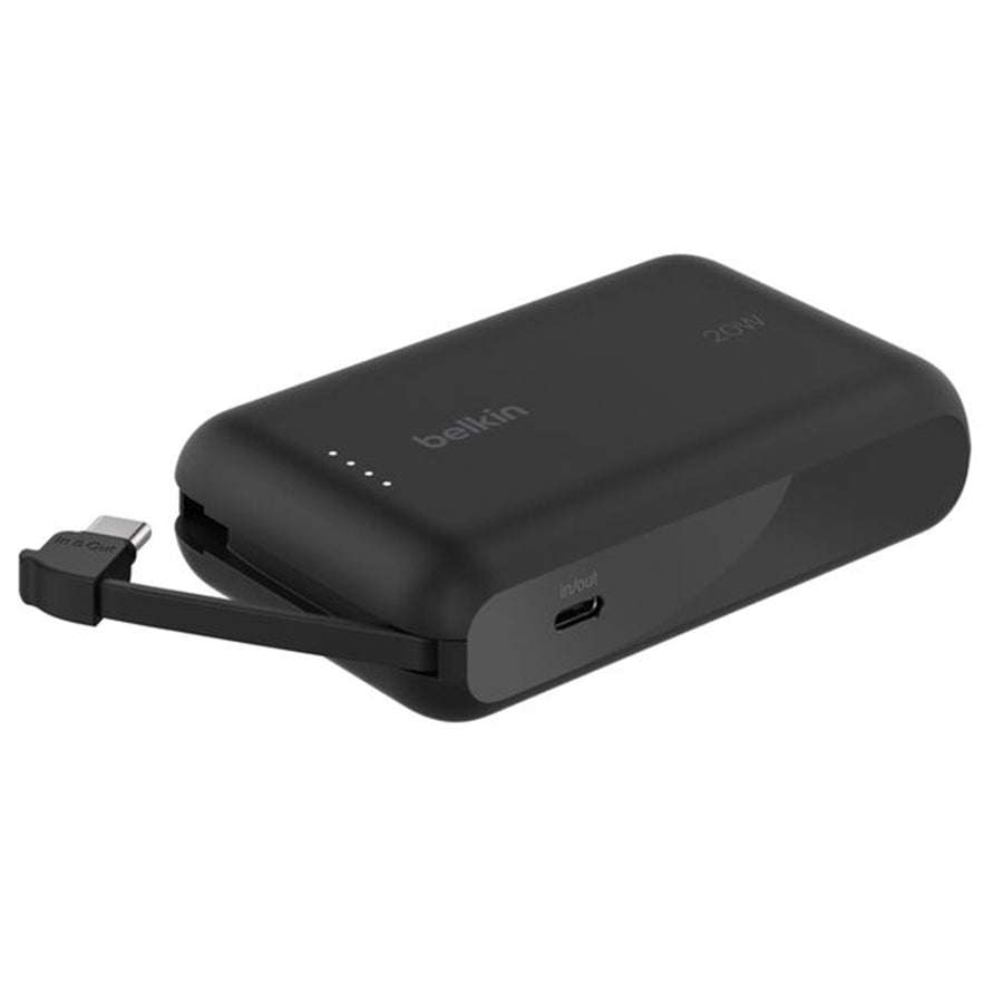 Belkin   BoostCharge 10000mAh 20W 2-Output Power Bank with Integrated Cable -Black