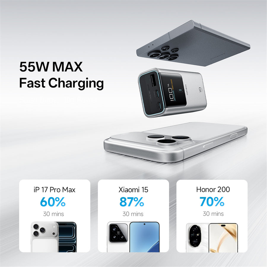 CUKTECH No.10 Mini 10000mAh 55W 3-Output  Power Bank with Smart Display -PANDA (CCC-Certified)