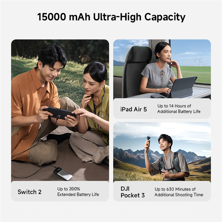 CUKTECH No.15 Air 15000mAh 65W 3-Output  Laptop Power Bank with Smart Display (CCC-Certified) - Grey