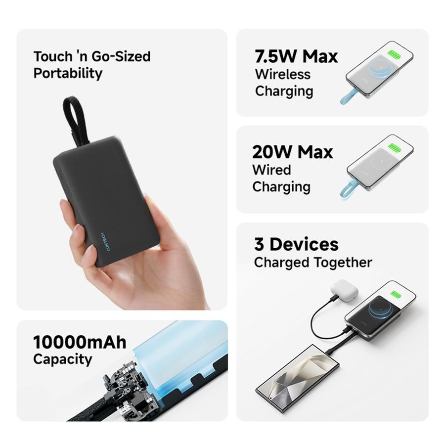 CUKTECH CP132ML 10000mAh 20W 2-Output Magnetic Wireless Charging Power Bank with Cable  - Black