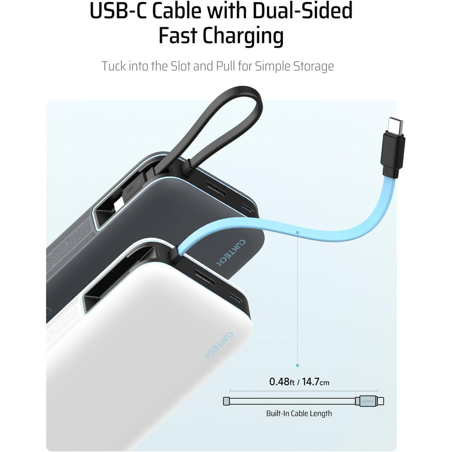 CUKTECH CP25 20000mAh 55W 3-Output Power Bank (CCC-Certified) with Cable & Display  -White
