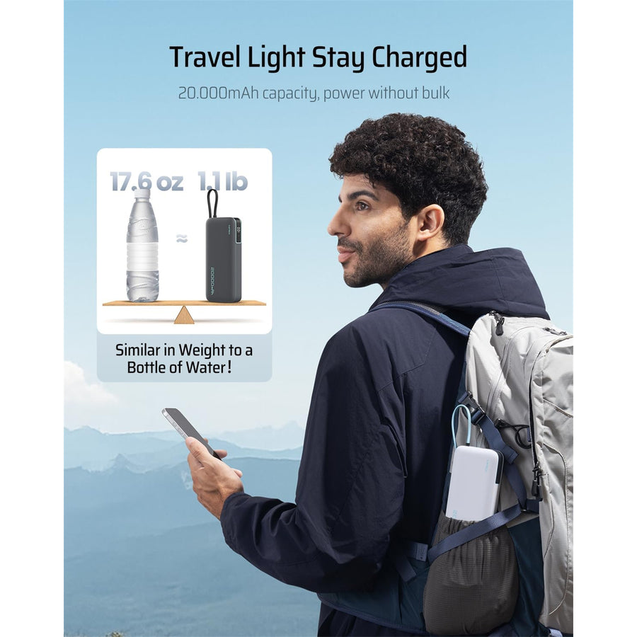 CUKTECH CP25 20000mAh 55W 3-Output Power Bank (CCC-Certified) with Cable & Display  -White