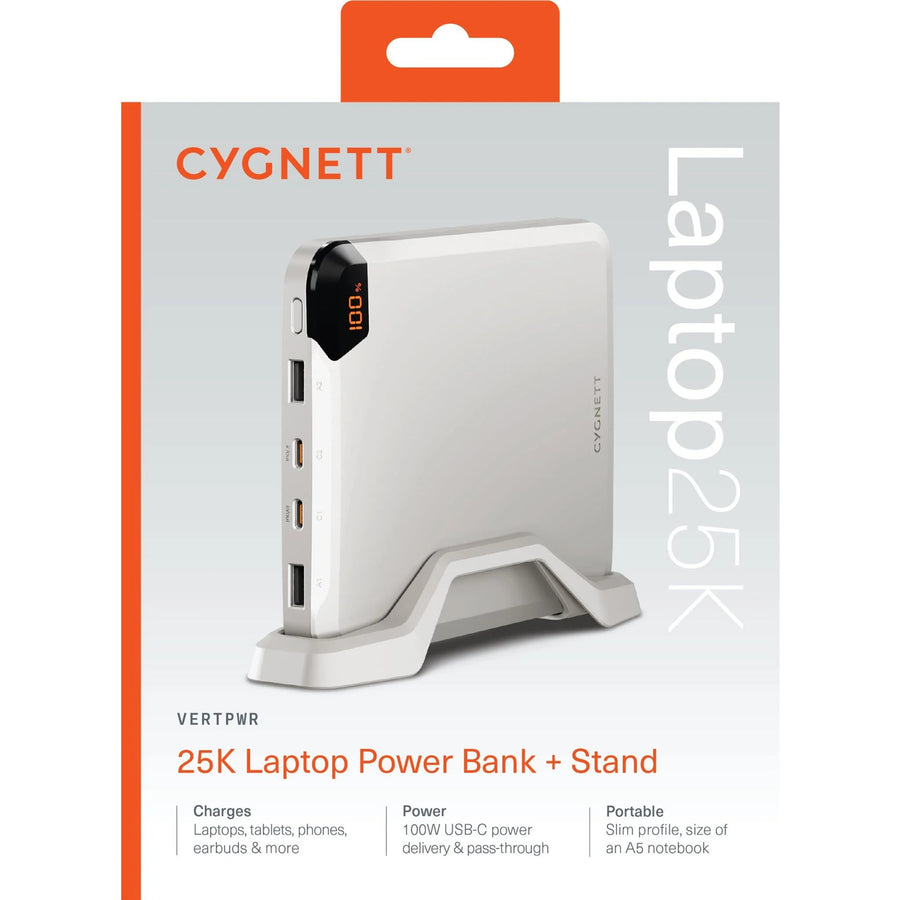 Cygnett   VertPWR 25000mAh 100W 4-Output Laptop Power Bank with Smart Display  -Champagne