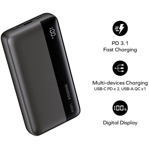 Momax   25000mAh 145W 3-Output Laptop Power Bank with Display - Black
