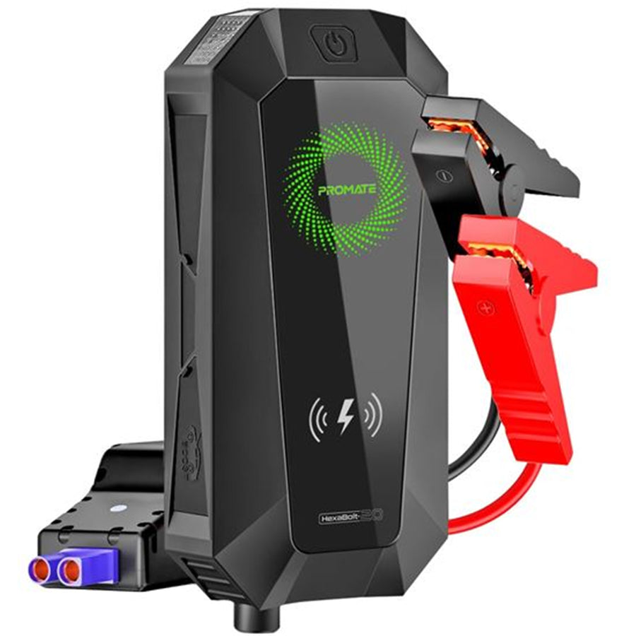 Promate HEXABOLT-20 - 19000mAh Jump Starter Power Bank. 1500A/12V Peak Current Port LED Flashlight Wireless