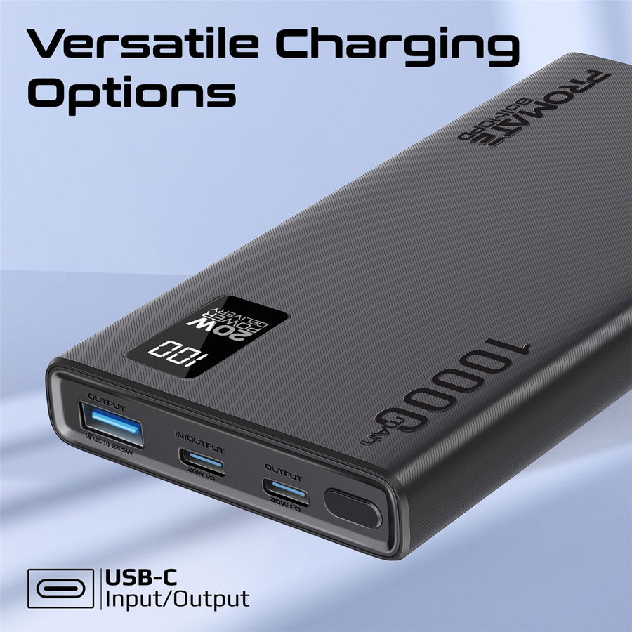 Promate   10000mAh 20W 3-Output Power Bank with Display - Black