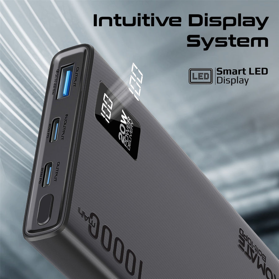 Promate   10000mAh 20W 3-Output Power Bank with Display - Black