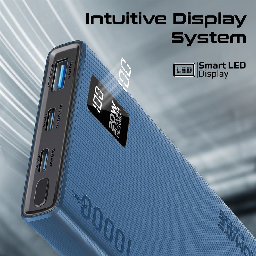 Promate BOLT-10PD-BL - 10000mAh Super Slim Smart Charging Power Bank 20W Dual USB-C & 1x 22.5W USB-A QC 3.0