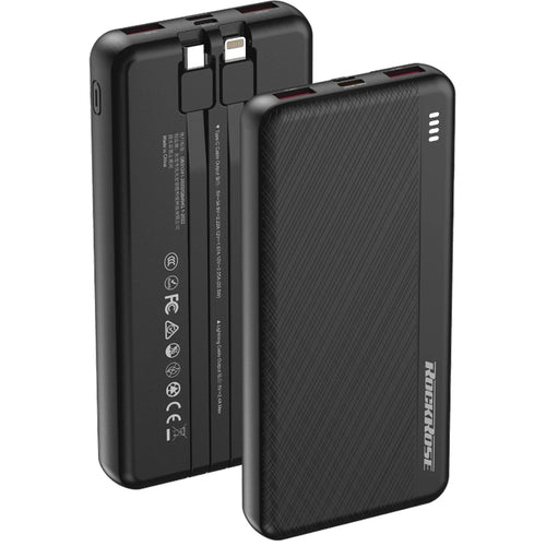 RockRose Powerlink  10000mAh 22.5W 5-Output Power Bank (CCC-Certified)  with Dual-Cable -Black
