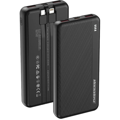 RockRose Powerlink  10000mAh 22.5W 5-Output Power Bank (CCC-Certified)  with Dual-Cable -Black