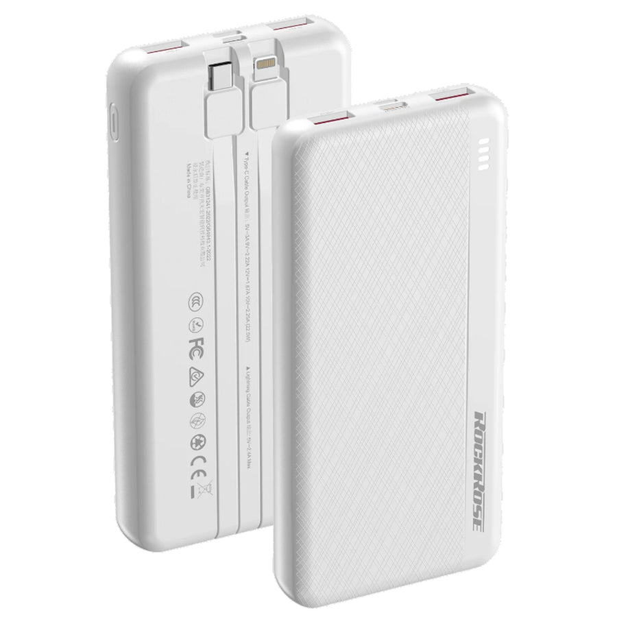 RockRose   Powerlink 10000mAh 22.5W 5-Output Power Bank (CCC-Certified)  with Dual-Cable -White