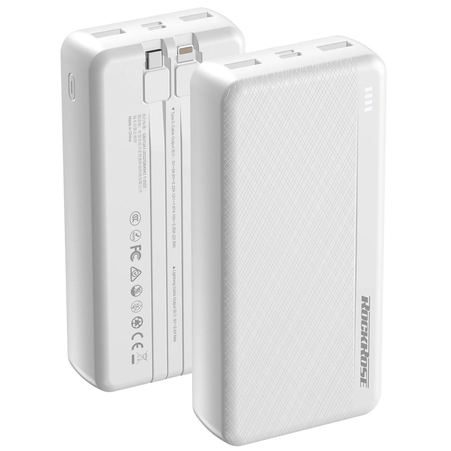 RockRose   Powerlink 20000mAh 22.5W 5-Port Power Bank (CCC-Certified)  with Dual-Cable -White