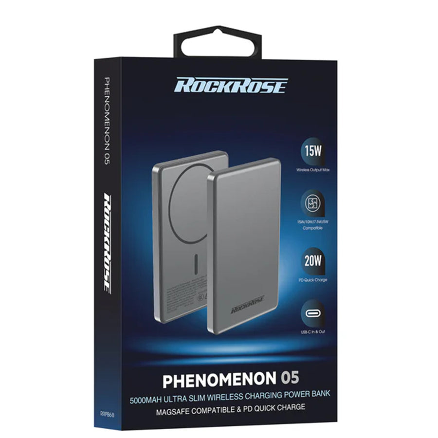 RockRose  Phenomenon 5000mAh 20W 1-Output Ultra-Slim Magnetic Wireless Charging Power Bank -CCC-Certified