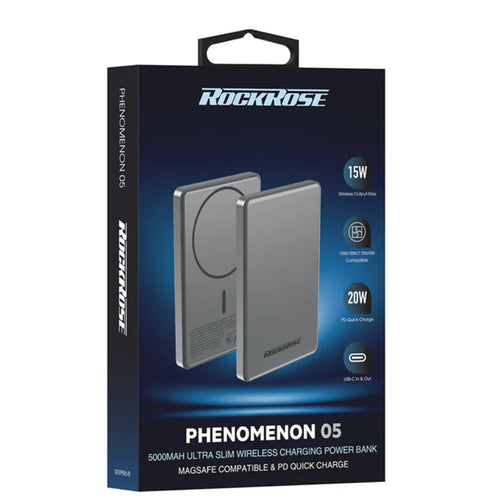 RockRose  Phenomenon 5000mAh 20W 1-Output Ultra-Slim Magnetic Wireless Charging Power Bank -CCC-Certified