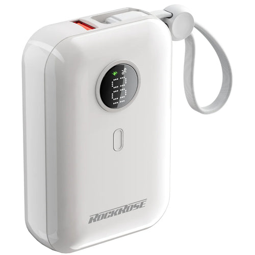RockRose   Lemonade 10000mAh 22.5W 4-Output Power Bank  with Dual-Cable & Display -White