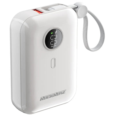 RockRose   Lemonade 10000mAh 22.5W 4-Output Power Bank  with Dual-Cable & Display -White
