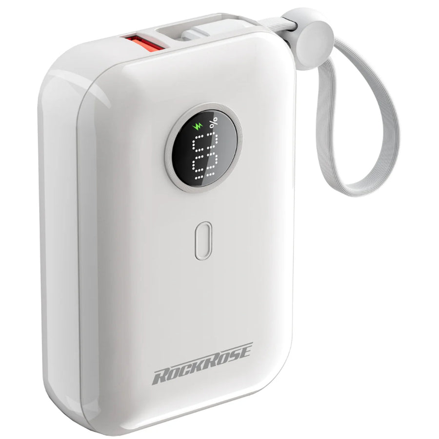 RockRose   Lemonade 10000mAh 22.5W 4-Output Power Bank  with Dual-Cable & Display -White