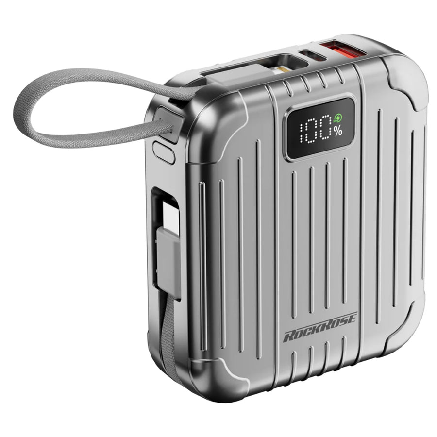 RockRose   Ridge Granite 10000mAh 22.5W 4-Output Power Bank  with Dual-Cable & Display