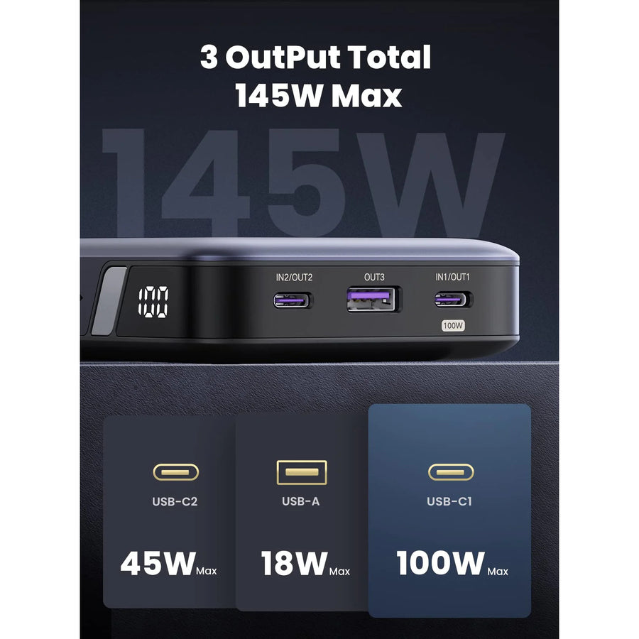 UGREEN   25000mAh 145W 3-Output Laptop Power Bank with Cable and Display
