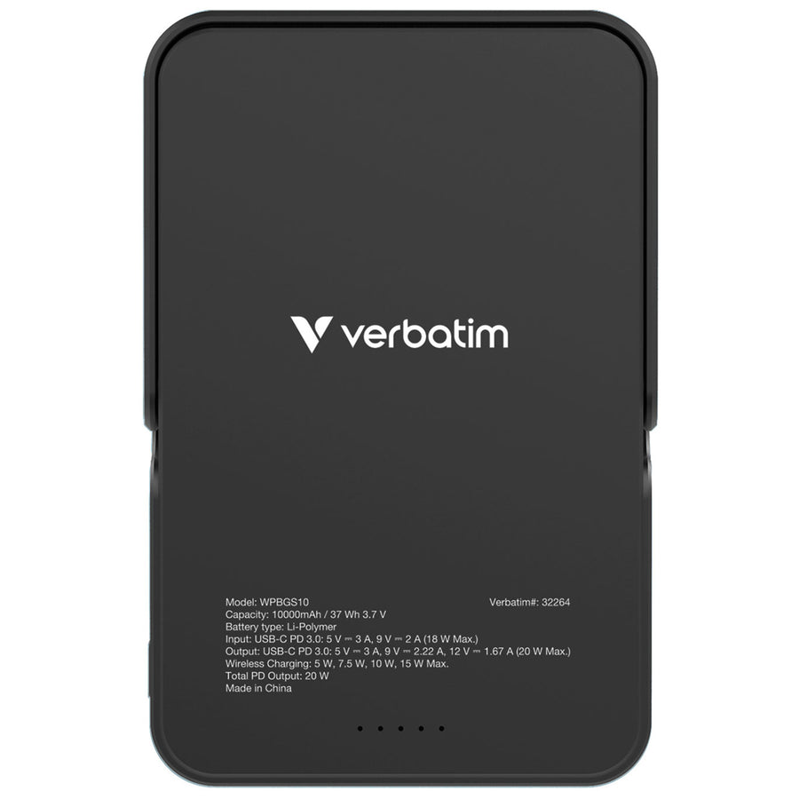 Verbatim  10000mAh 20W 1-Output Magnetic Wireless Charging Power Bank with Stand - Black
