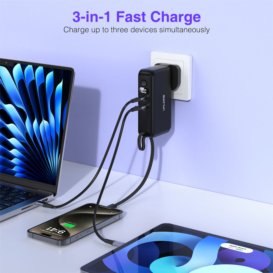 Valore   10000mAh 35W 3-Output Power Bank with 65W Wall Charger (UK/EU/US/AUS Plug)
