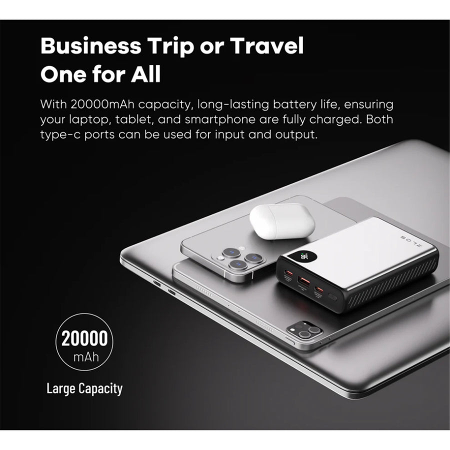 Zlos   20000mAh 100W 3-Output Laptop Power Bank with Display