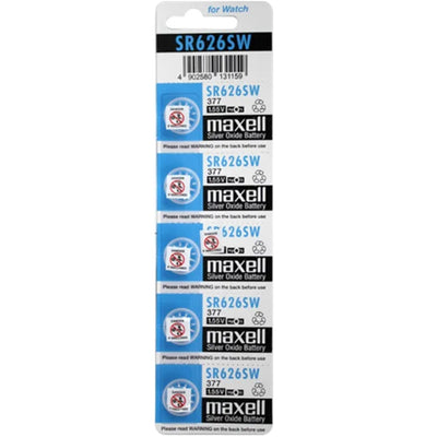 MX377 - MAXELL SILVER OXIDE SR626SW WATCH BATTERY BUTTON CELL 5 PACK