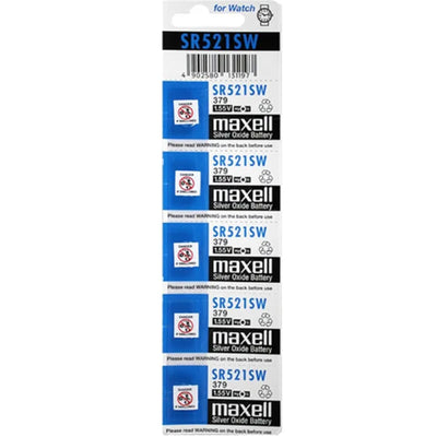 Maxell MX379 Silver Oxide SR521SW Watch Battery Button Cell 5 Pack