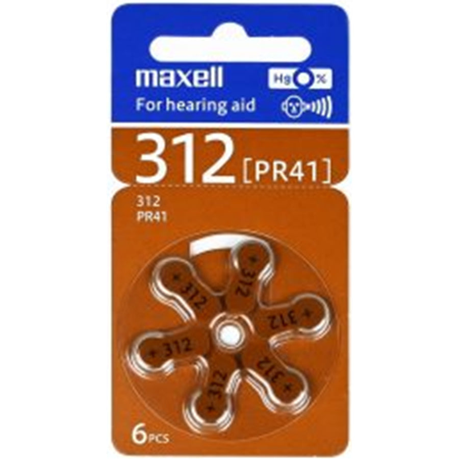 MXZA312 - MAXELL HEARING AID BATTERY ZA312 6 PACK