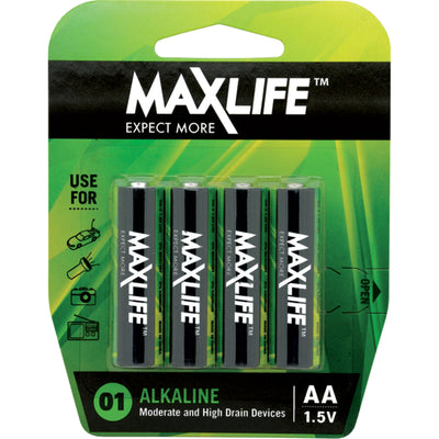 Maxlife AA Alkaline Battery 4 Pack Long Lasting Alkaline Formula - Designed For Everyday and High Drain