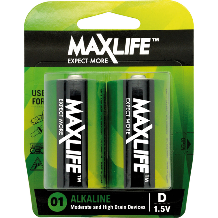 MAXLIFE BATD-A2 - D Alkaline Battery 2 Pack Long Lasting Alkaline Formula. Designed For Everyday & High