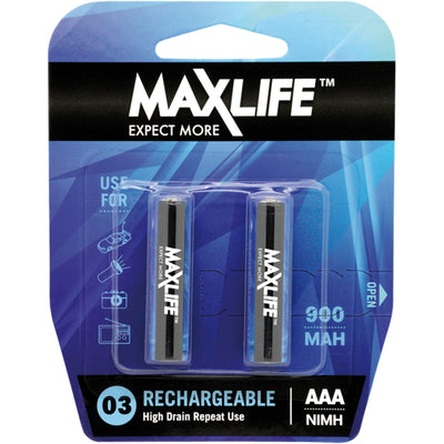 Maxlife AAA Rechargeable NIMH 900MAH 2 Pack